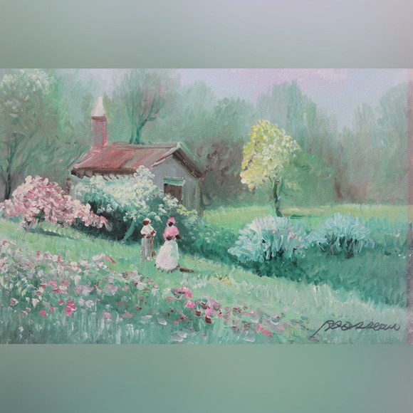 Vintage Oil Painting, Signed, Floral Field Trees Cottage Impressionist Small - Picture 7 of 9